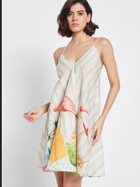 NWT Be Sunset Joli Trip Dress S/M Tropical Graphic Mini Cotton Vacation Beach